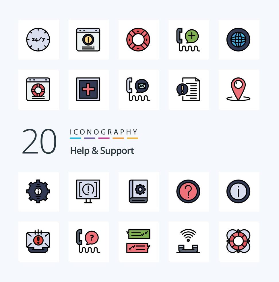 20 Help And Support Line Filled Color icon Pack like information help instruction information help vector