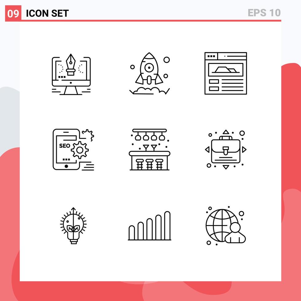 User Interface Pack of 9 Basic Outlines of pub city site configuration optimize Editable Vector Design Elements