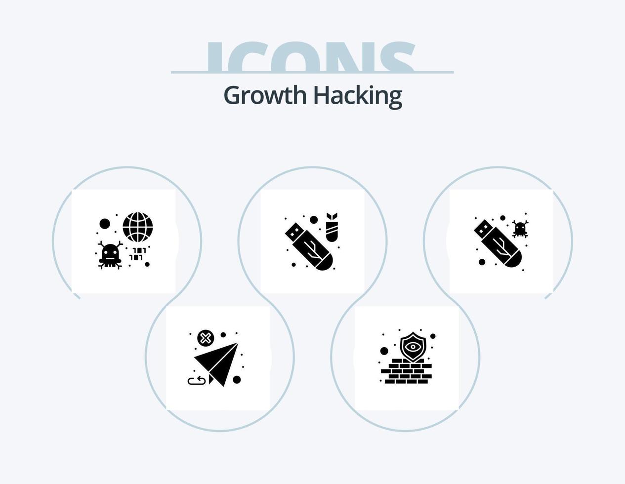 Hacking Glyph Icon Pack 5 Icon Design. ddos. attack. shield. usb. infection vector