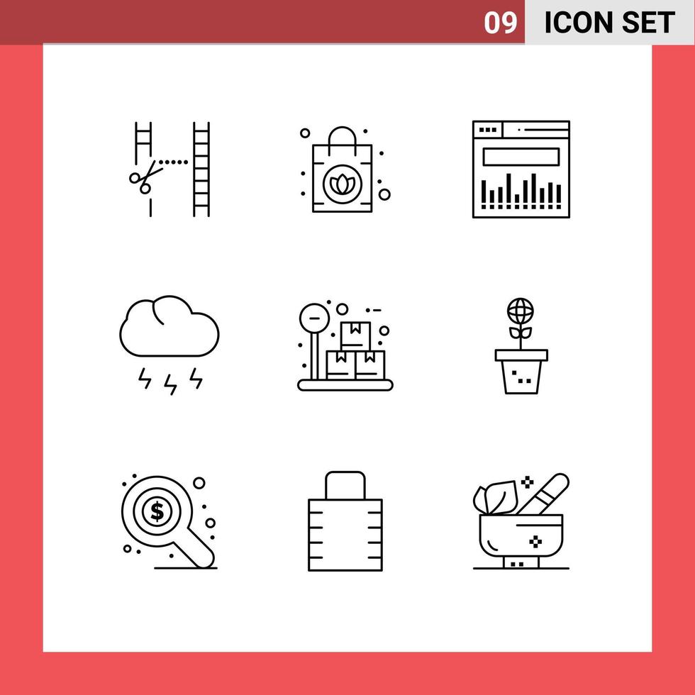 Group of 9 Modern Outlines Set for eco package data box storm Editable Vector Design Elements