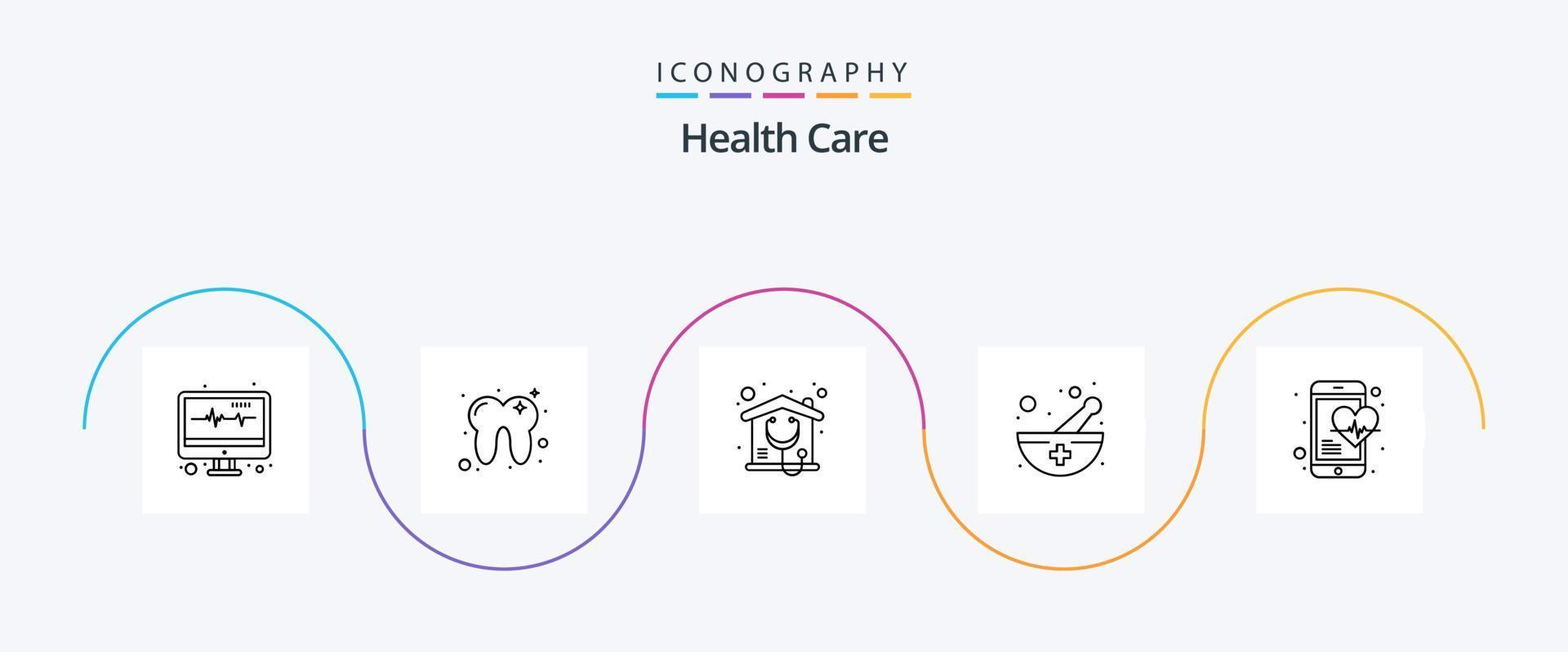 Health Care Line 5 Icon Pack Including medical. pharmacy. home. medicine bowl. mespital vector