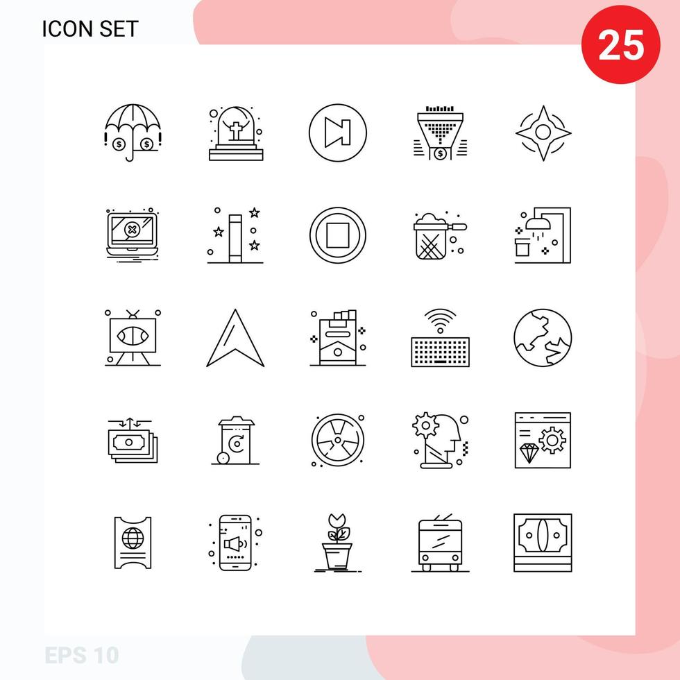 25 Universal Lines Set for Web and Mobile Applications error navigation next compass dollar Editable Vector Design Elements