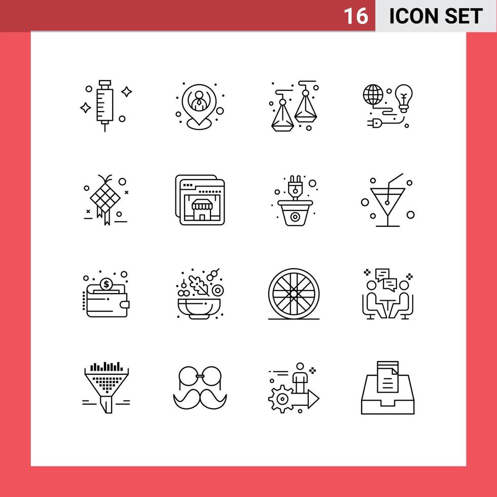 Group of 16 Outlines Signs and Symbols for decoration earth resources light protection Editable Vector Design Elements