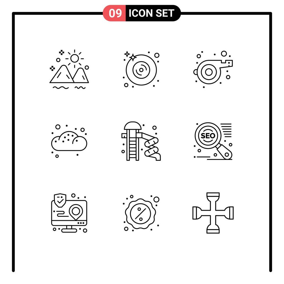 conjunto de 9 9 moderno ui íconos símbolos señales para control deslizante Pastelería música DVD bollo panadería editable vector diseño elementos