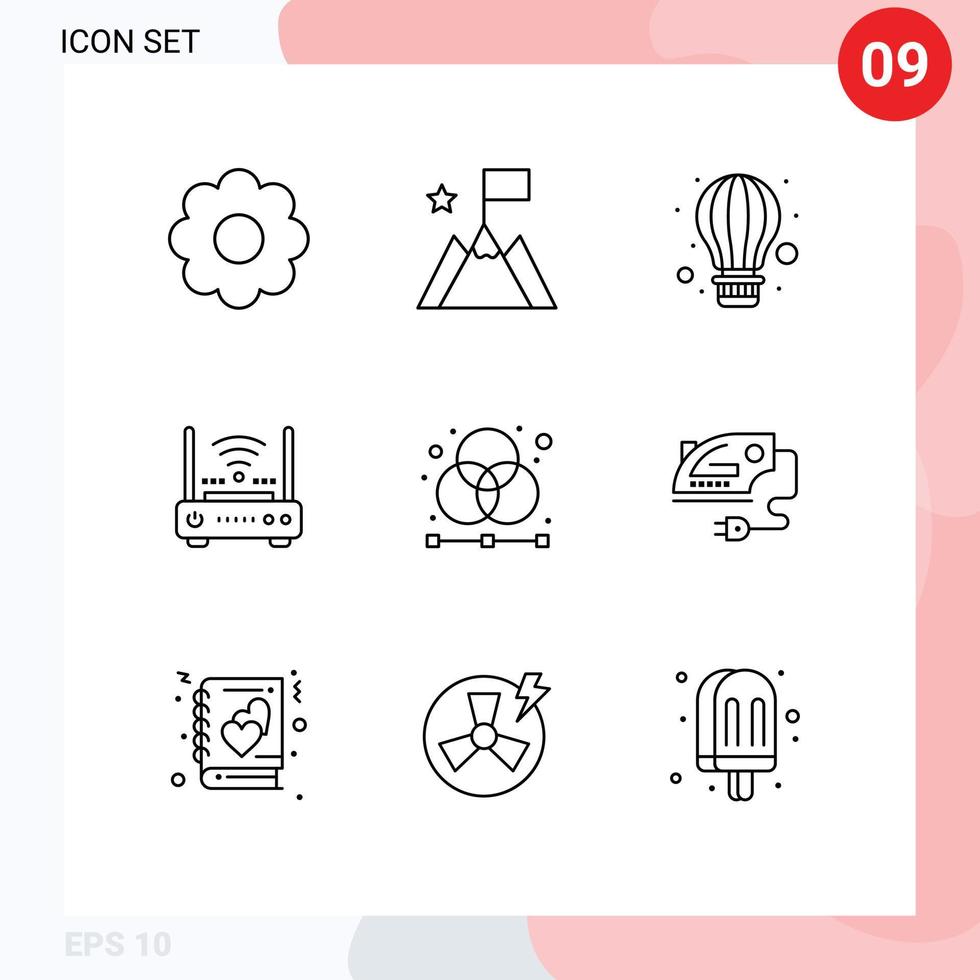 Editable Vector Line Pack of 9 Simple Outlines of design modem balloon internet wifi Editable Vector Design Elements