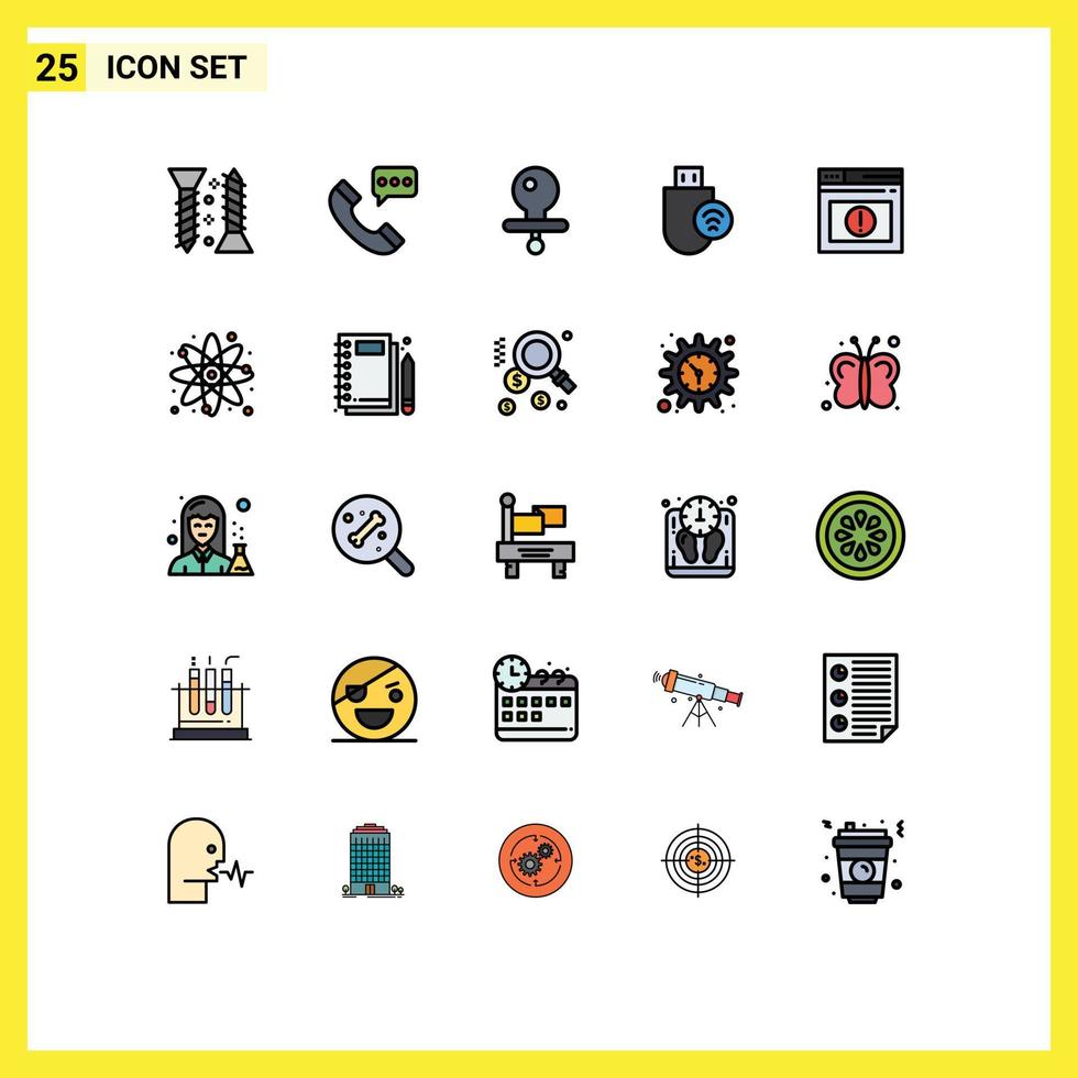 Pictogram Set of 25 Simple Filled line Flat Colors of page signal conversation hardware computers Editable Vector Design Elements