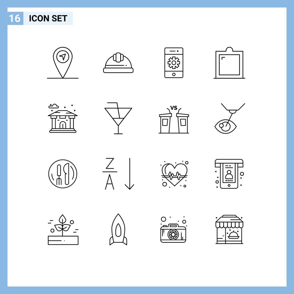 Mobile Interface Outline Set of 16 Pictograms of bank building phone window furniture Editable Vector Design Elements