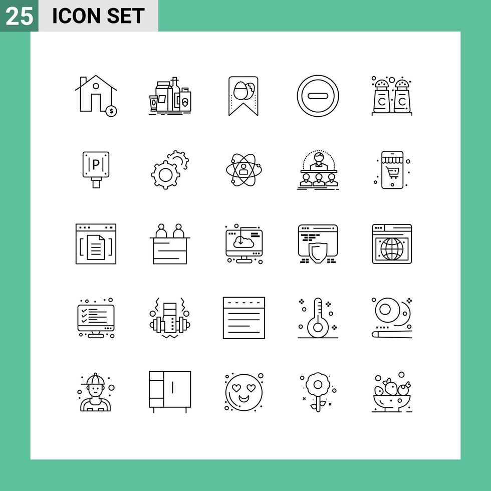 Mobile Interface Line Set of 25 Pictograms of cinnamon coffee ui product minus egg Editable Vector Design Elements