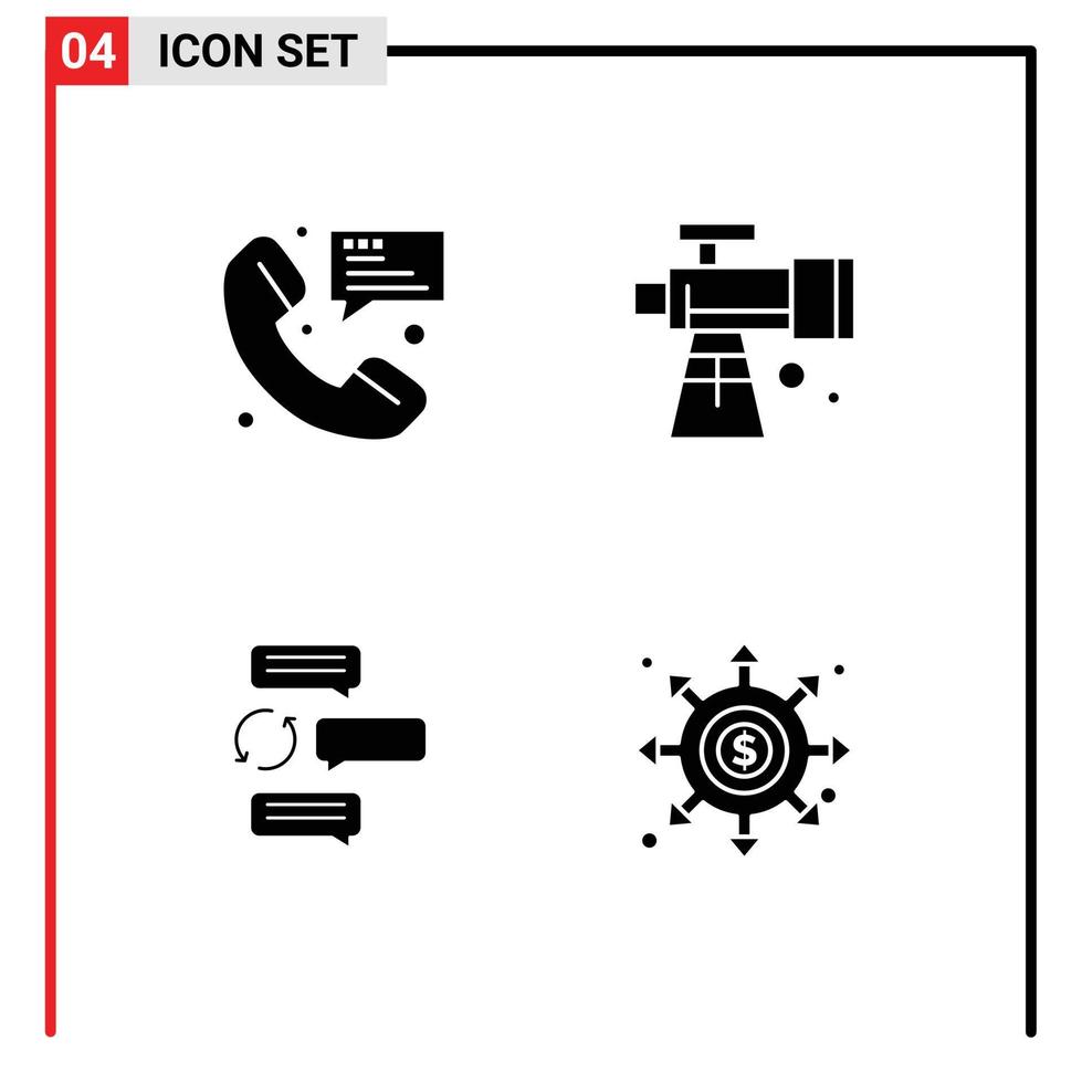 Solid Glyph Pack of 4 Universal Symbols of call chat communication scope conversation Editable Vector Design Elements