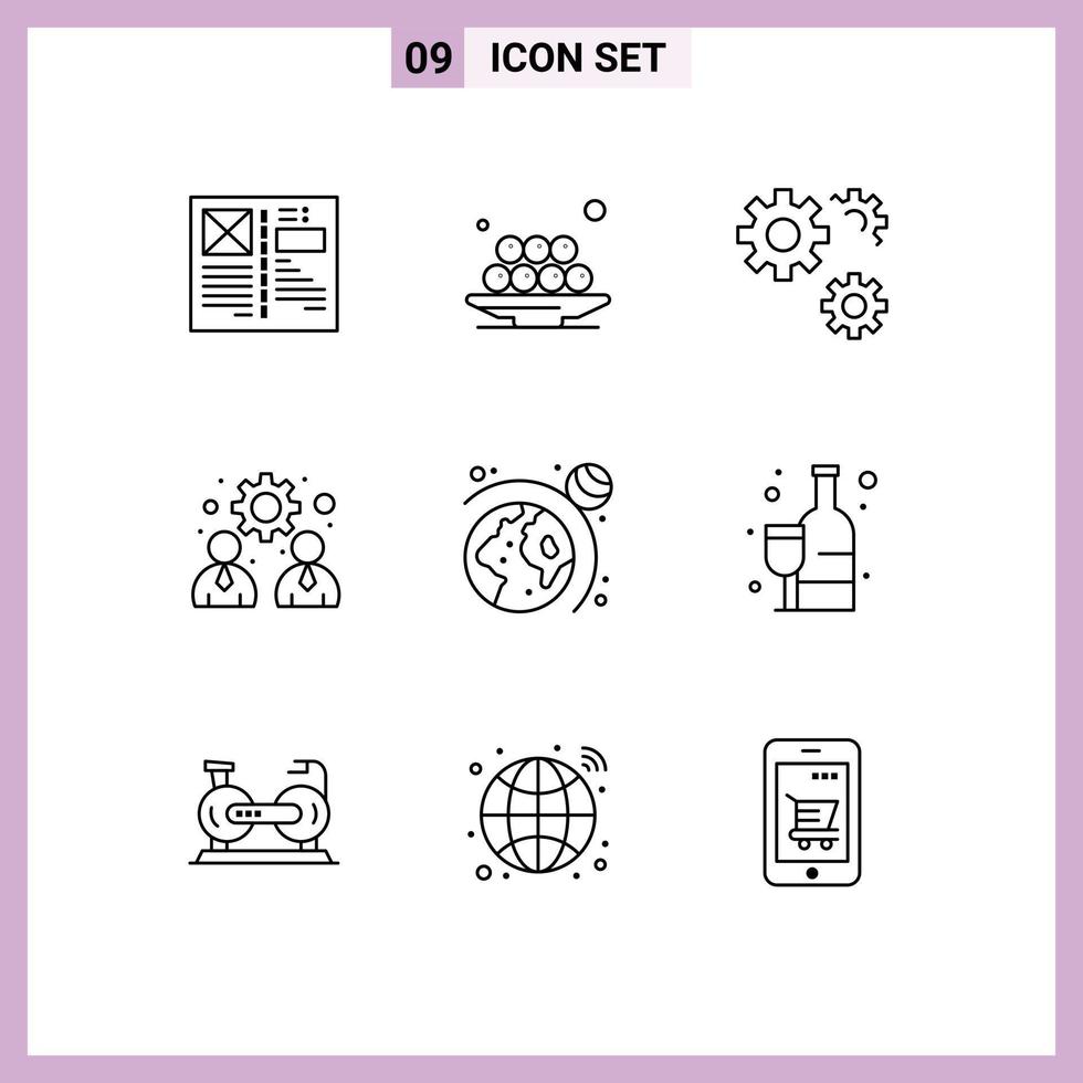 9 Thematic Vector Outlines and Editable Symbols of work management meal business preferences Editable Vector Design Elements