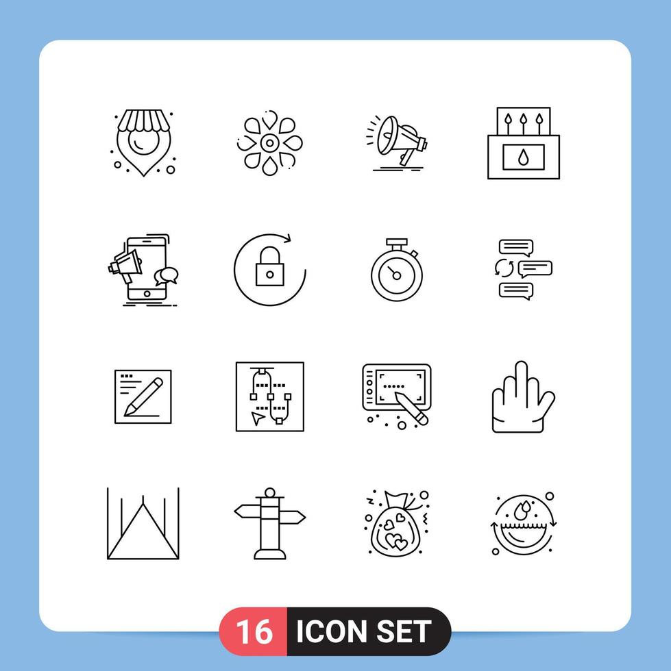16 Universal Outlines Set for Web and Mobile Applications marketing nature speaker matches adventure Editable Vector Design Elements