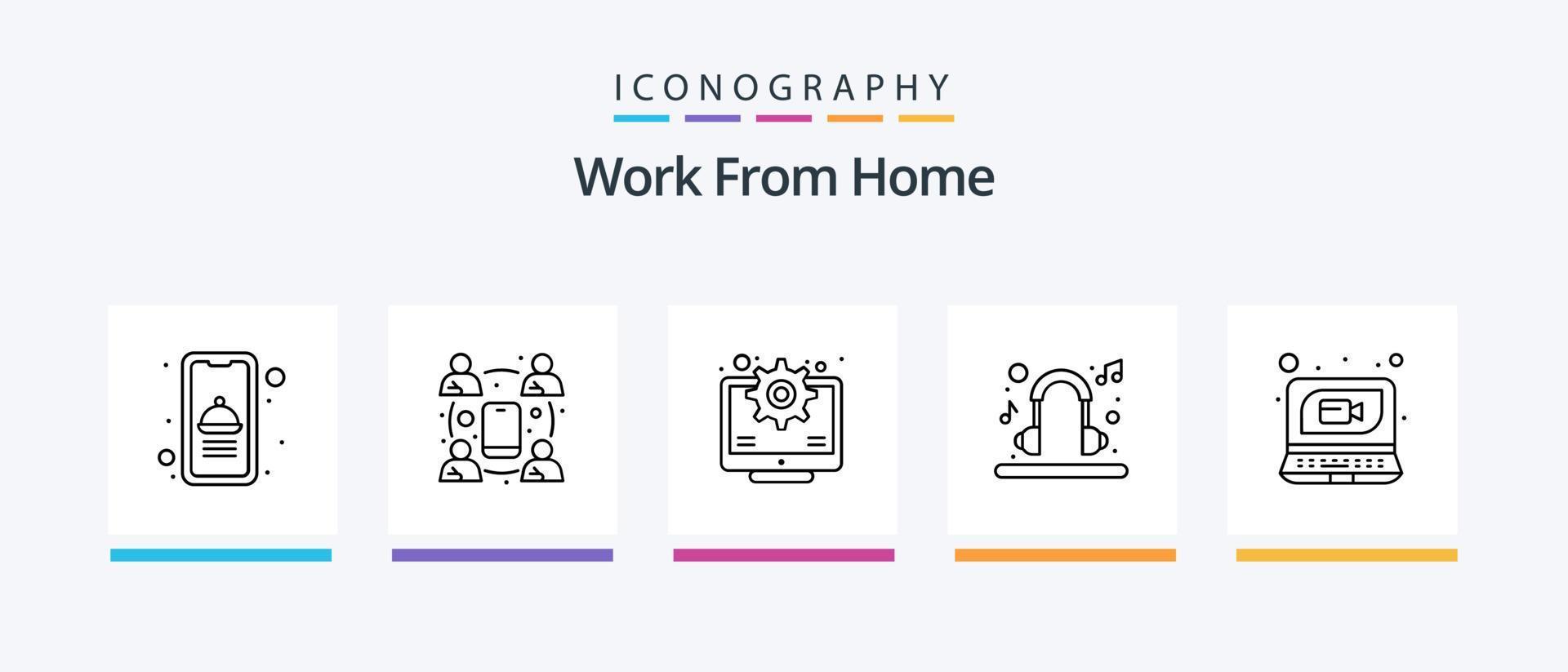 Work From Home Line 5 Icon Pack Including employee. indoors. video conference. house. communication. Creative Icons Design vector