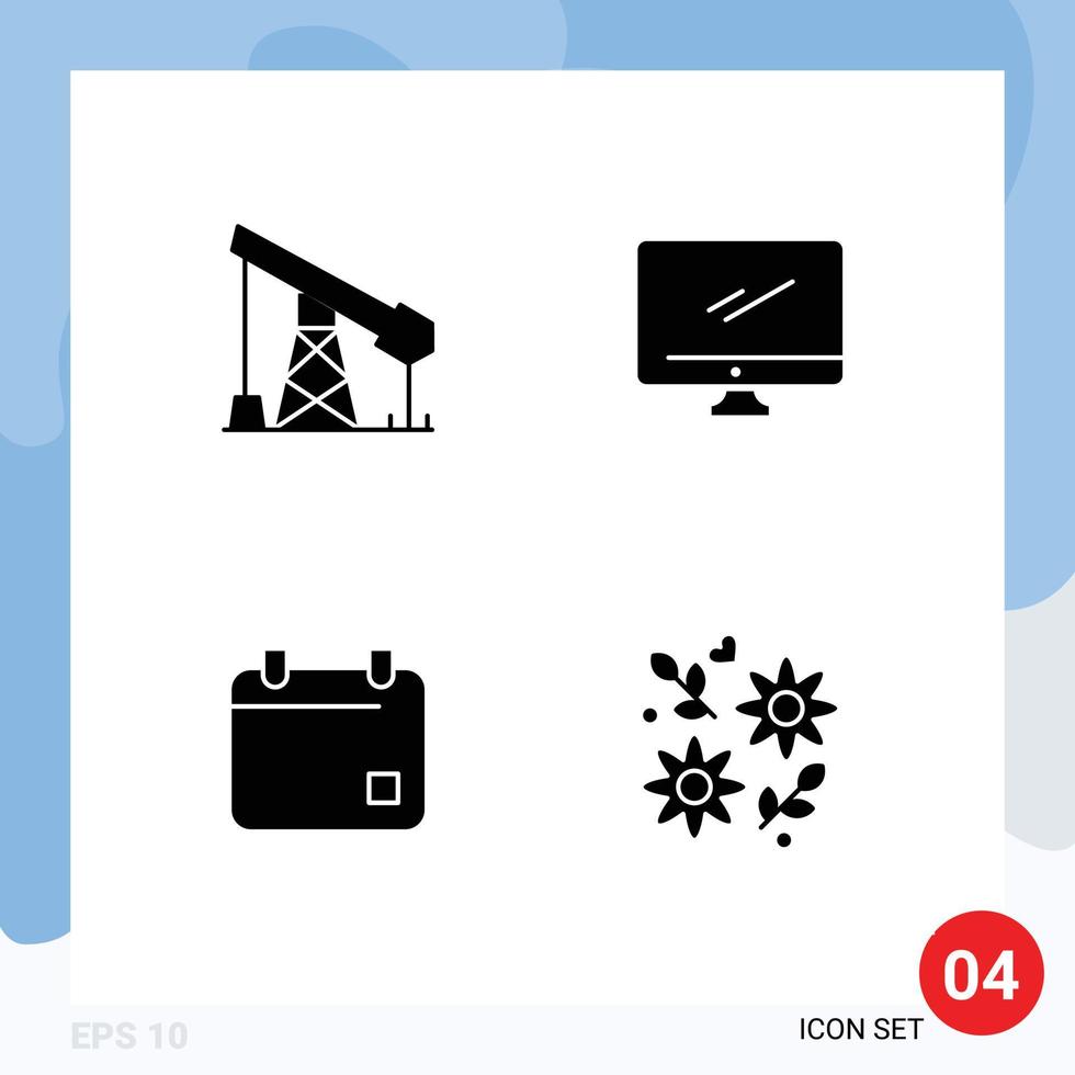 Modern Set of 4 Solid Glyphs and symbols such as construction cinema gass device calender Editable Vector Design Elements