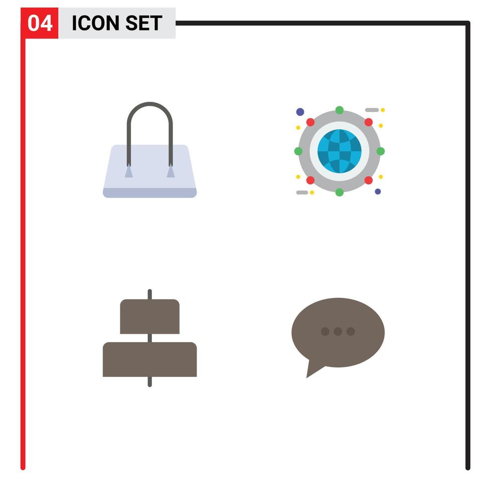 Pictogram Set of 4 Simple Flat Icons of bag center globe expand chat Editable Vector Design Elements