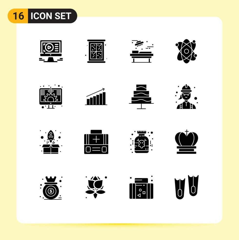 Pictogram Set of 16 Simple Solid Glyphs of investment digital hospital science atom Editable Vector Design Elements