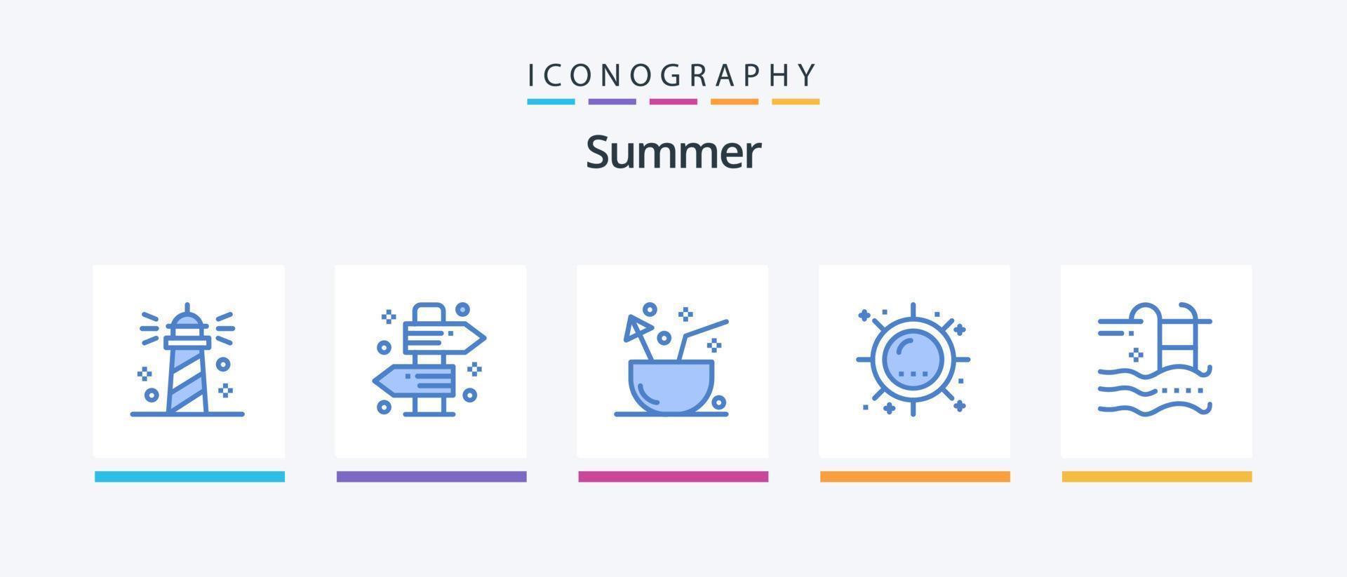 Summer Blue 5 Icon Pack Including sun. heat. summer. tropical. fruit. Creative Icons Design vector