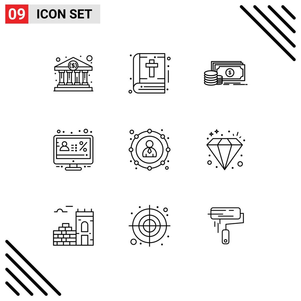 Modern Set of 9 Outlines and symbols such as banking monitor finance display account Editable Vector Design Elements