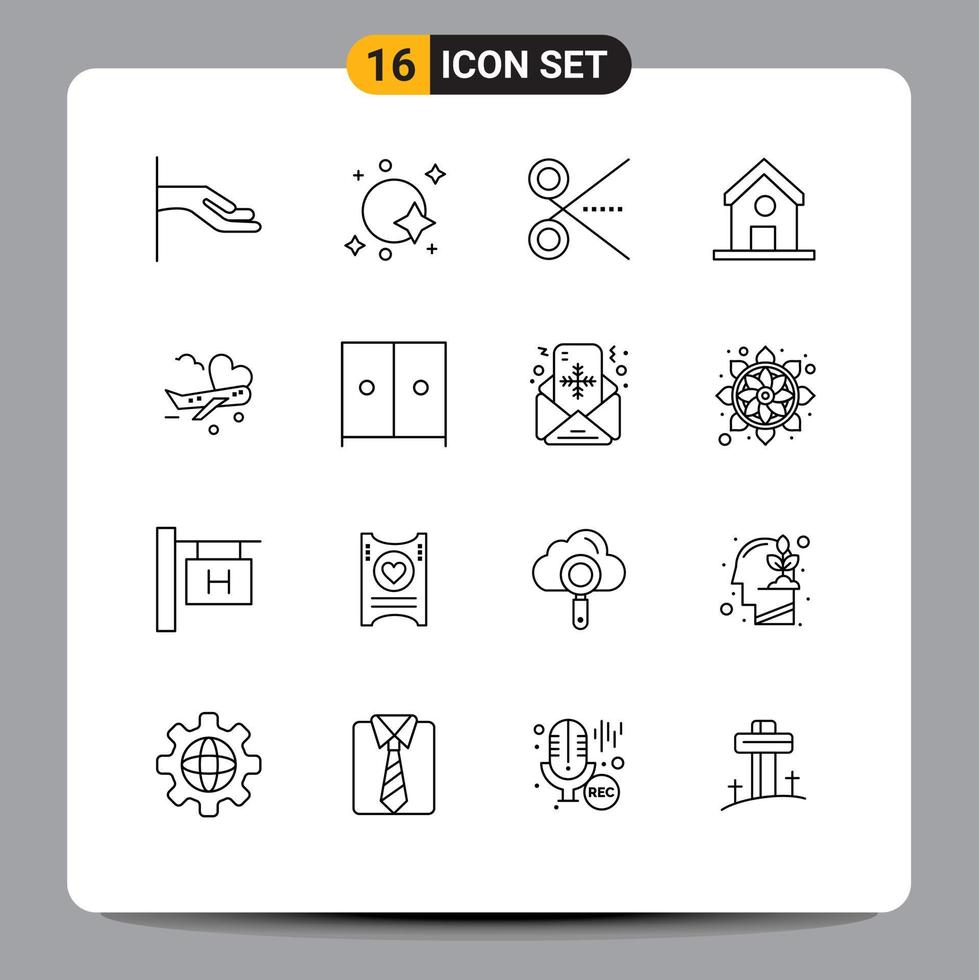 Set of 16 Modern UI Icons Symbols Signs for fly school cut learn ui Editable Vector Design Elements