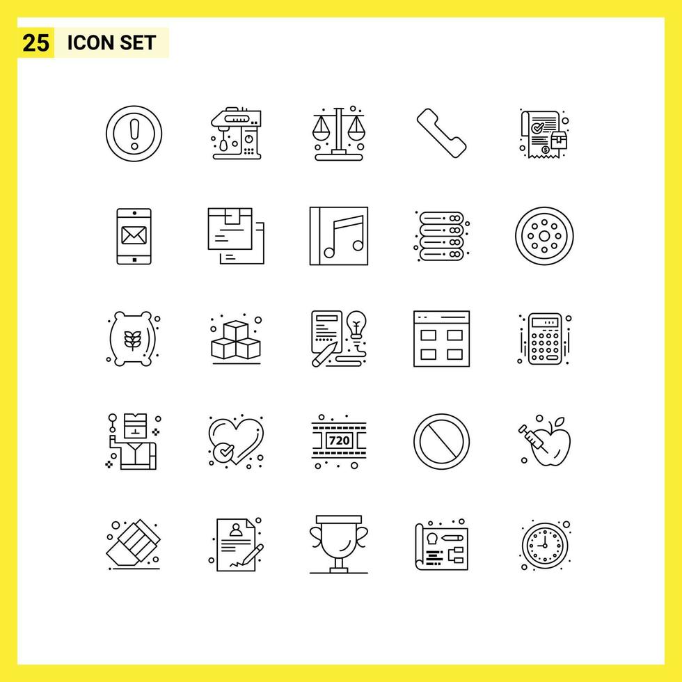 25 Thematic Vector Lines and Editable Symbols of mobile call cooking telephone time Editable Vector Design Elements