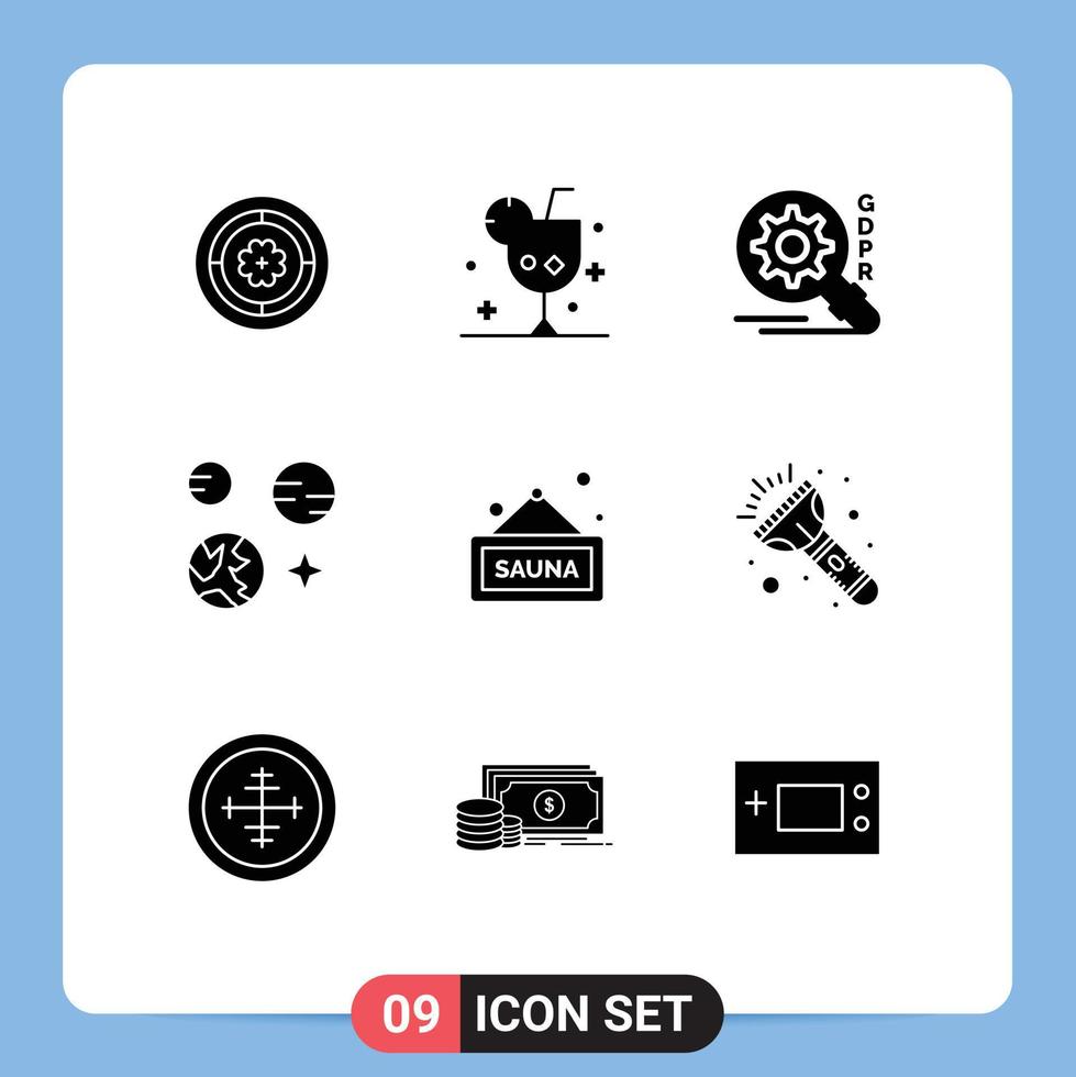 9 9 creativo íconos moderno señales y símbolos de sauna espacio hielo Ciencias planeta editable vector diseño elementos