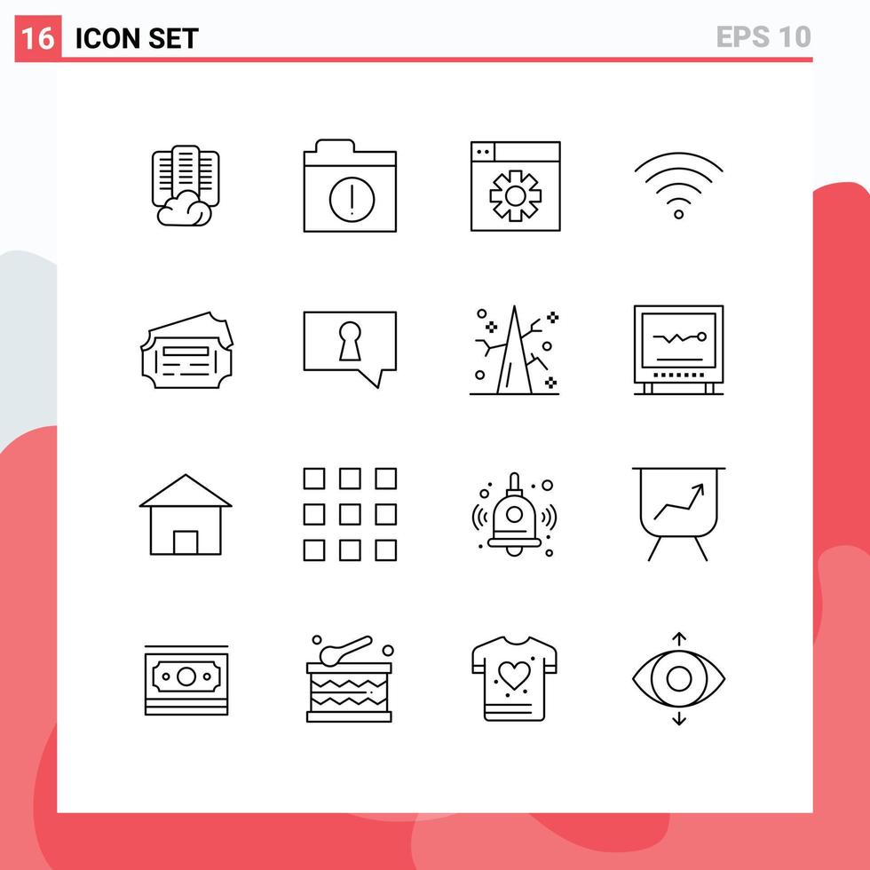 Modern Set of 16 Outlines Pictograph of private station design ticket wifi Editable Vector Design Elements