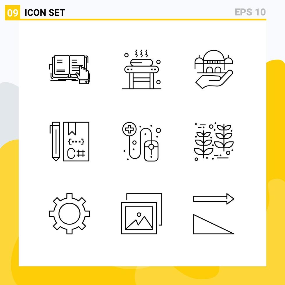 Set of 9 Modern UI Icons Symbols Signs for develop code spa c charity Editable Vector Design Elements