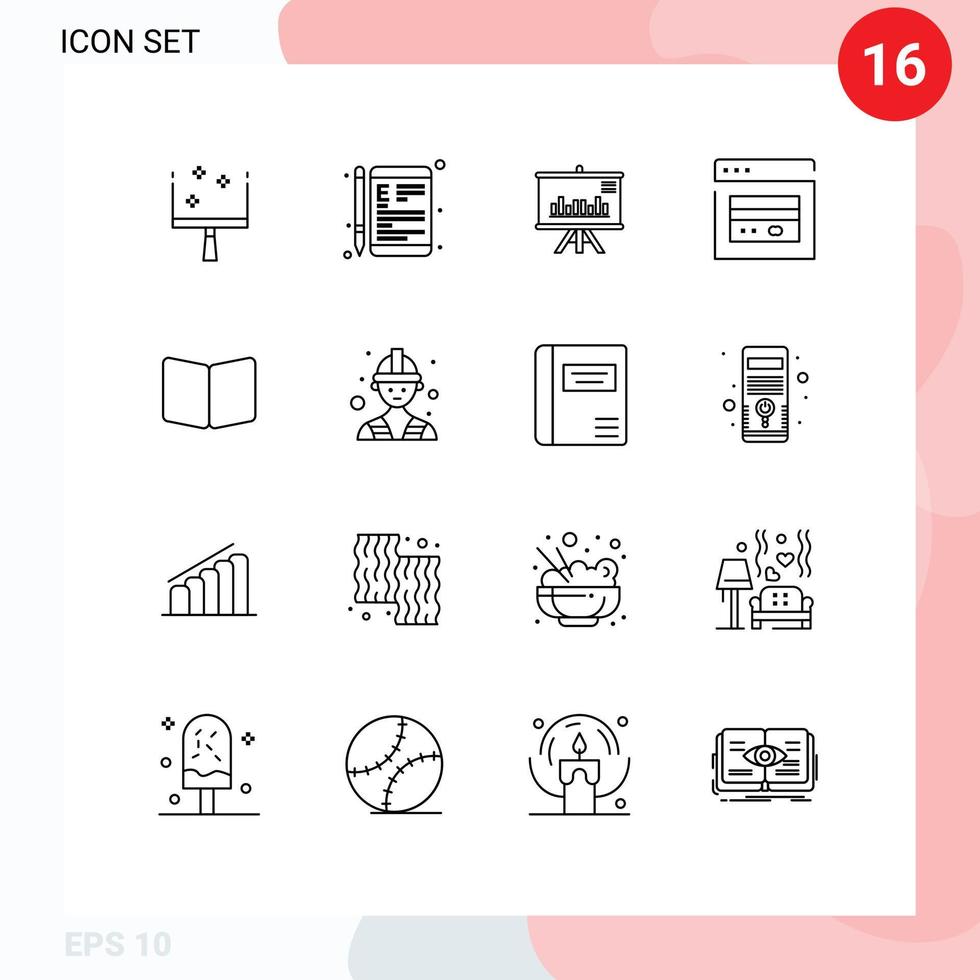 moderno conjunto de dieciséis contornos y símbolos tal como abierto web colegio tarjeta negocio editable vector diseño elementos