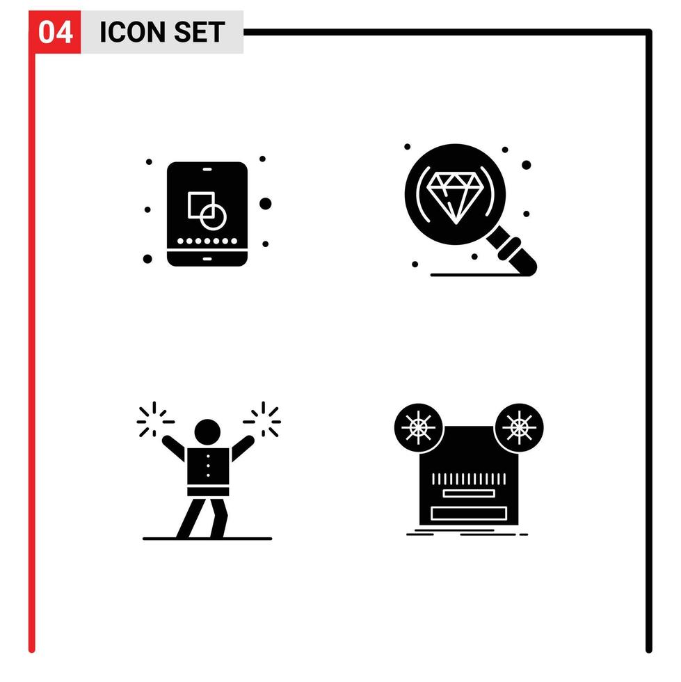 Set of 4 Modern UI Icons Symbols Signs for design encourage creative research record Editable Vector Design Elements