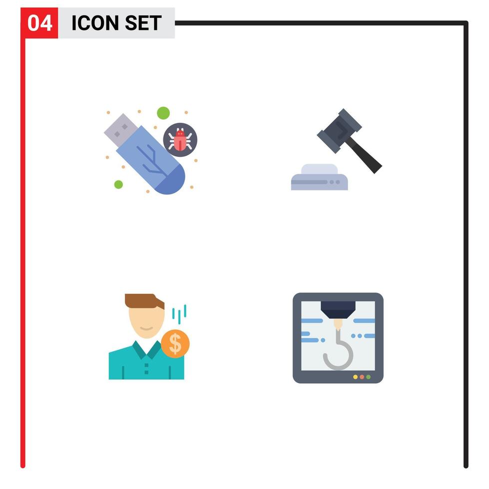 Modern Set of 4 Flat Icons Pictograph of drive fee usb hammer money Editable Vector Design Elements