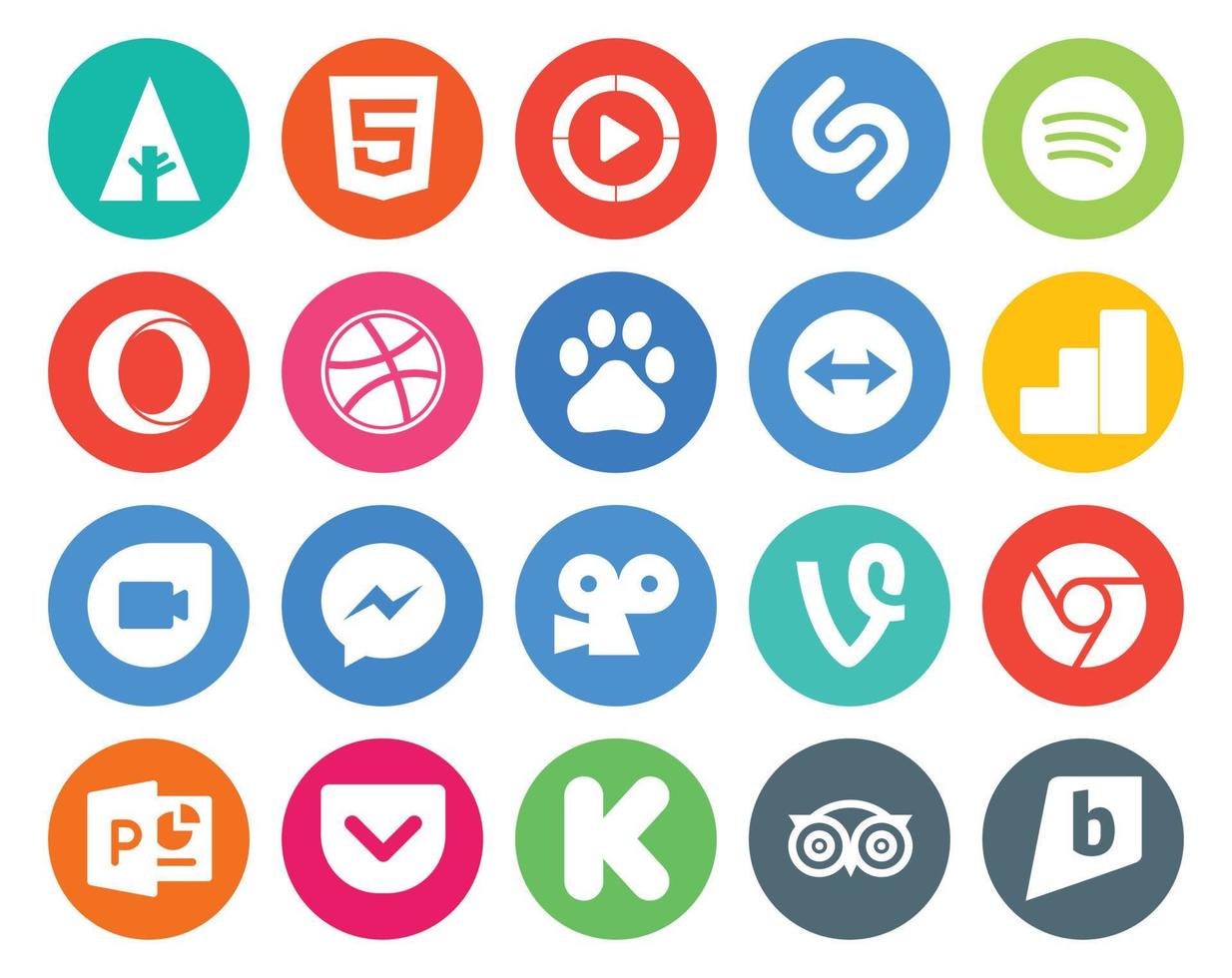 20 social medios de comunicación icono paquete incluso bolsillo cromo Baidu vino Mensajero vector