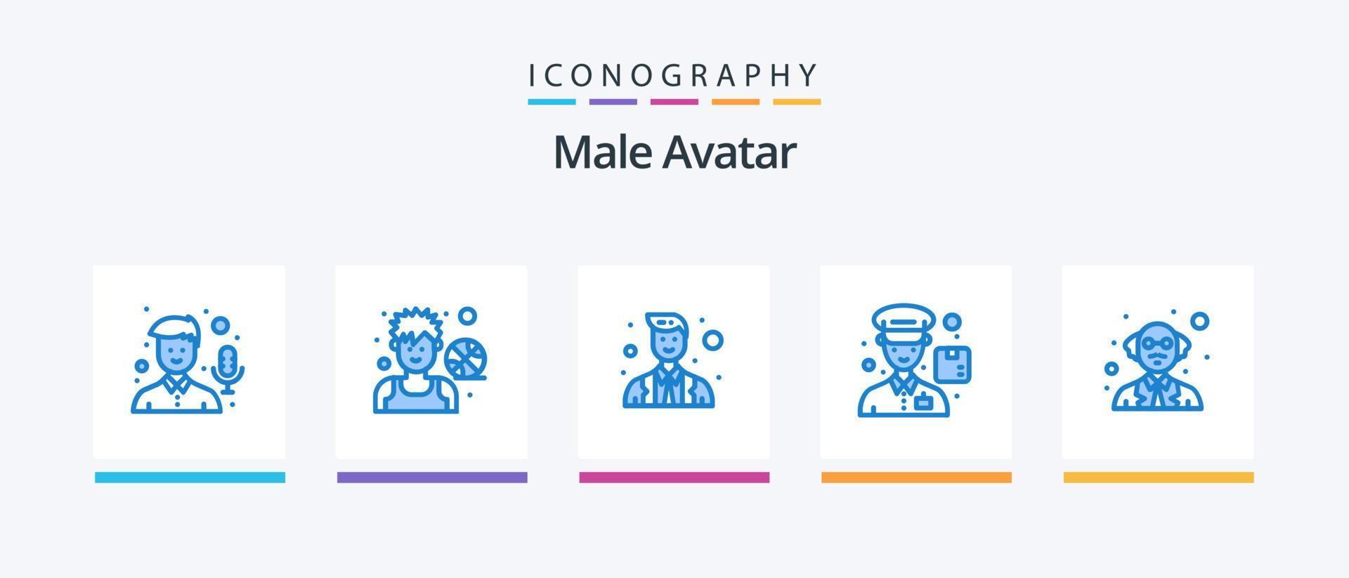 Male Avatar Blue 5 Icon Pack Including professor. man. player. delivery. police. Creative Icons Design vector