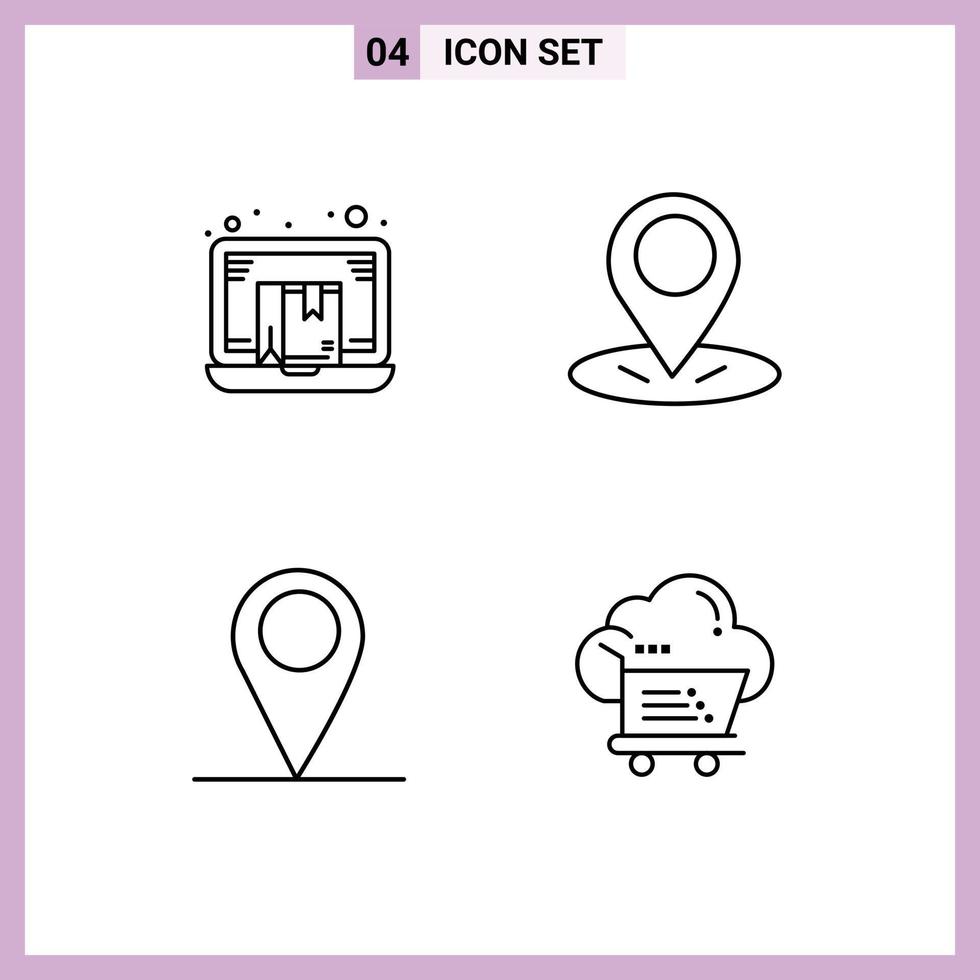 4 Creative Icons Modern Signs and Symbols of box shopping commerce gps cart Editable Vector Design Elements