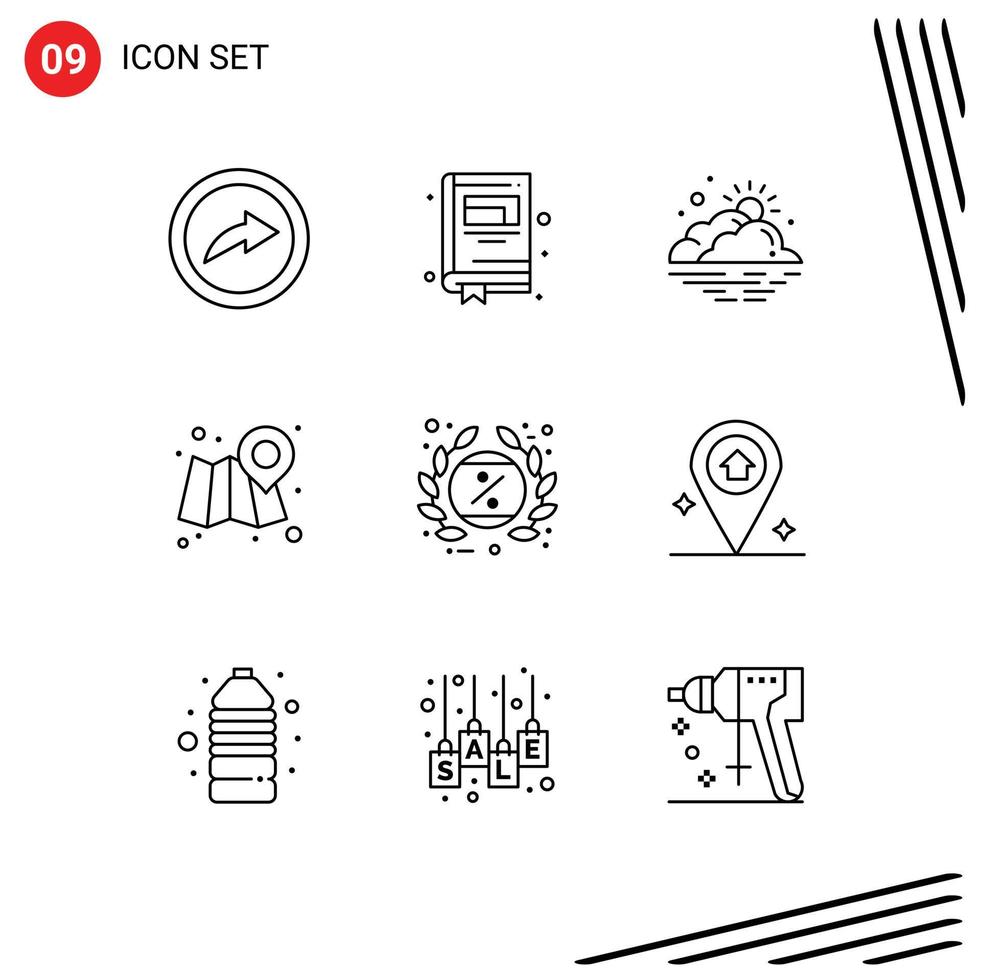 Editable Vector Line Pack of 9 Simple Outlines of label black friday fog tag location Editable Vector Design Elements