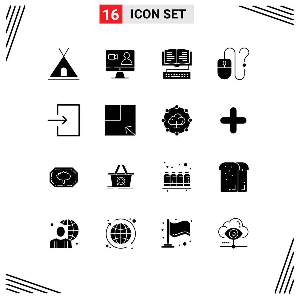 Set of 16 Vector Solid Glyphs on Grid for arrow info book desktop computer Editable Vector Design Elements