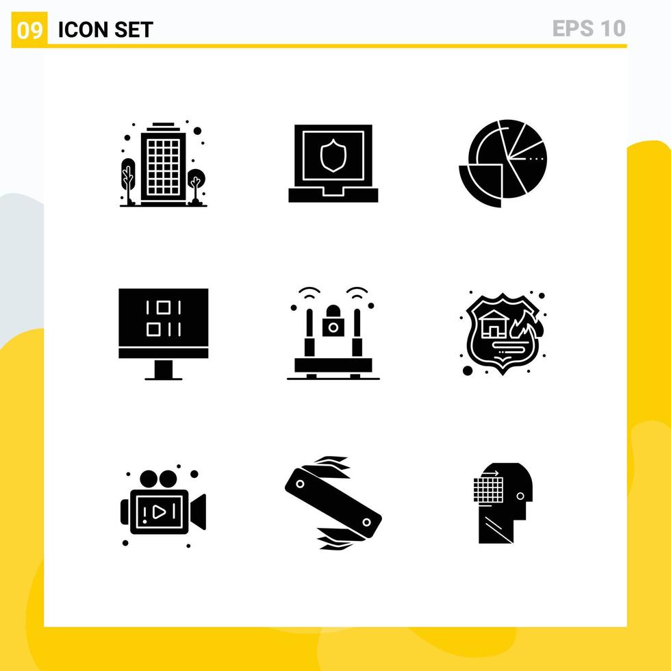 Set of 9 Modern UI Icons Symbols Signs for lock crime analysis sync computer Editable Vector Design Elements