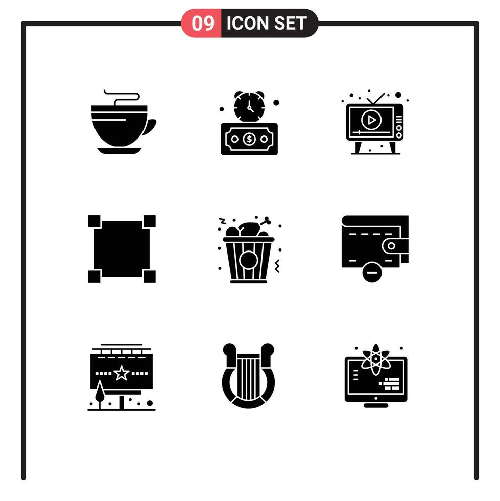 Stock Vector Icon Pack of 9 Line Signs and Symbols for food rectangle ad points screen Editable Vector Design Elements