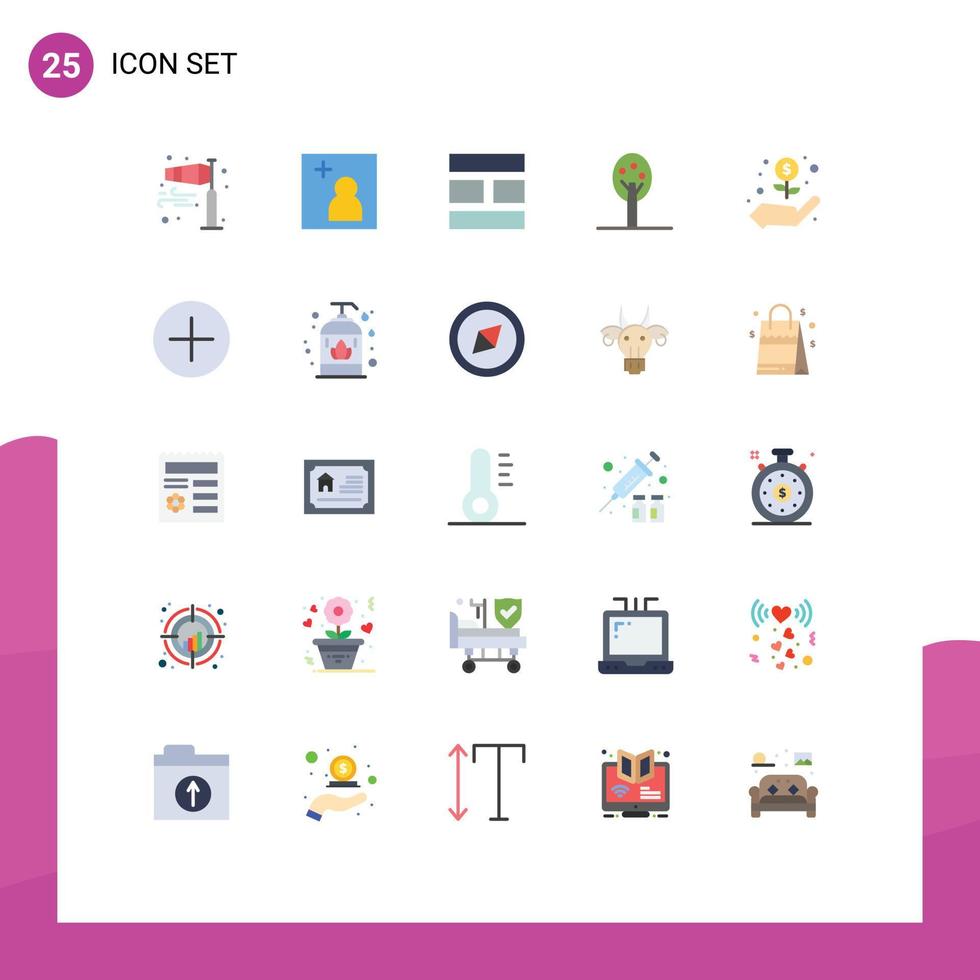 Pictogram Set of 25 Simple Flat Colors of money hand collage tree nature Editable Vector Design Elements