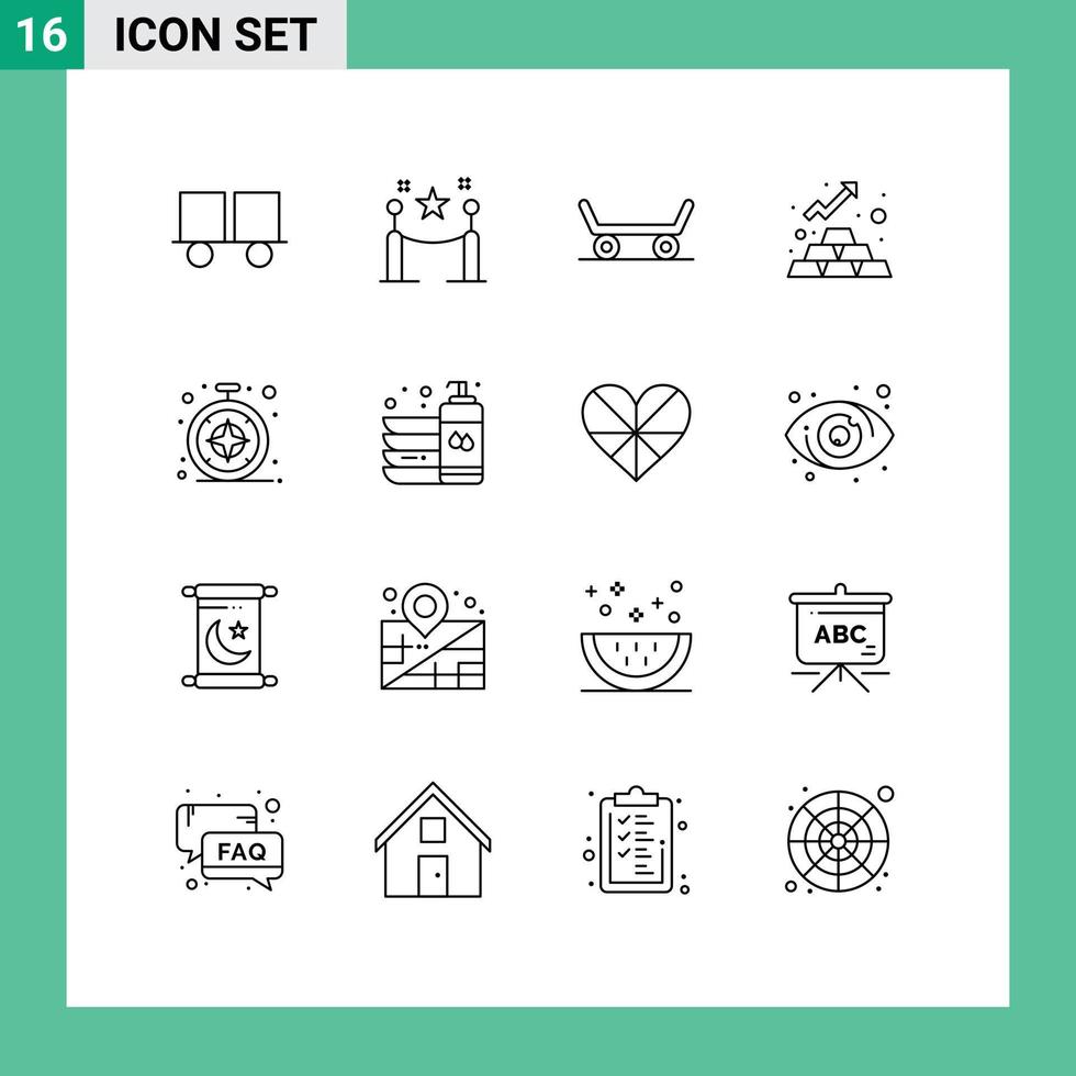 Mobile Interface Outline Set of 16 Pictograms of safari browser picket asset gold Editable Vector Design Elements