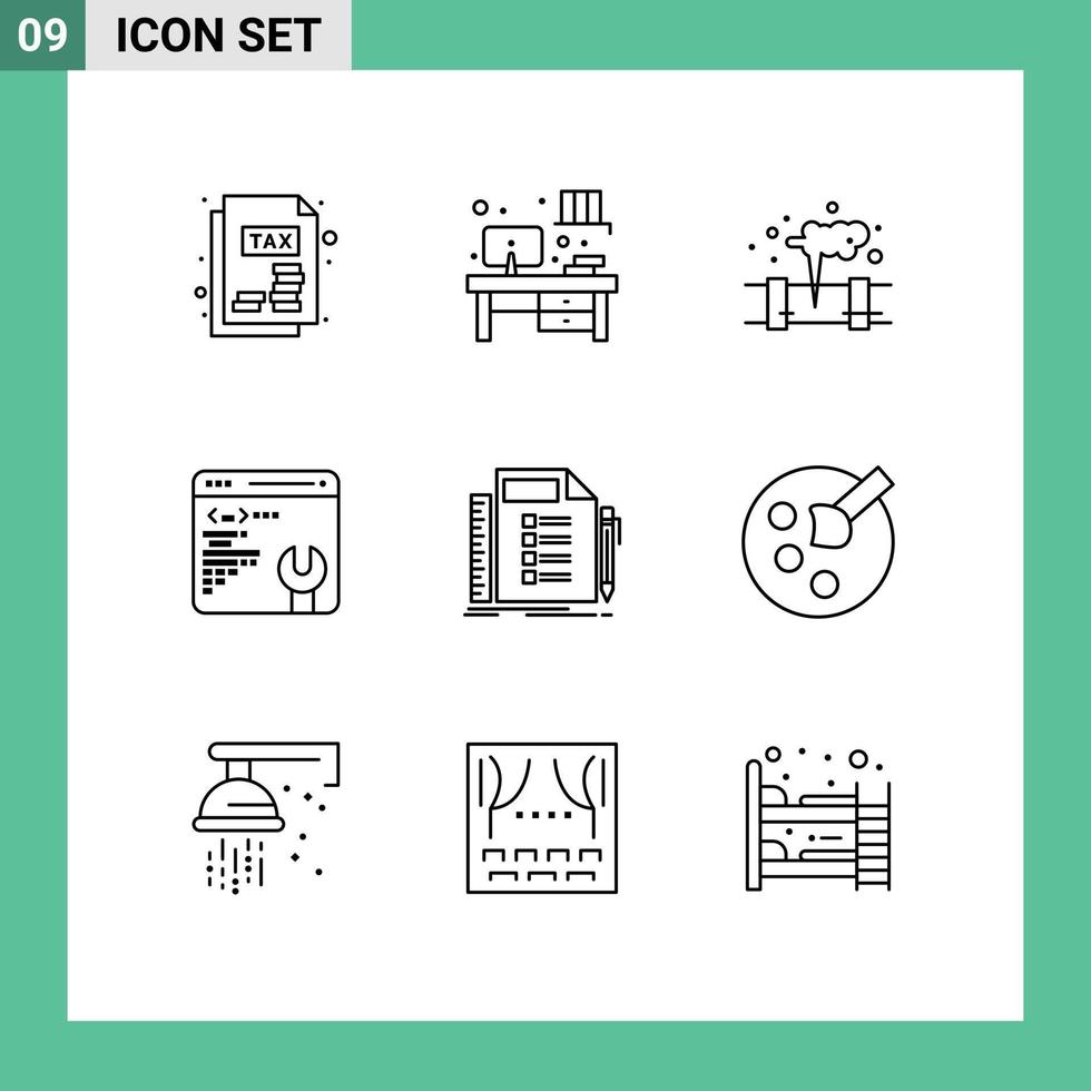 Editable Vector Line Pack of 9 Simple Outlines of task plan pollution list setting Editable Vector Design Elements