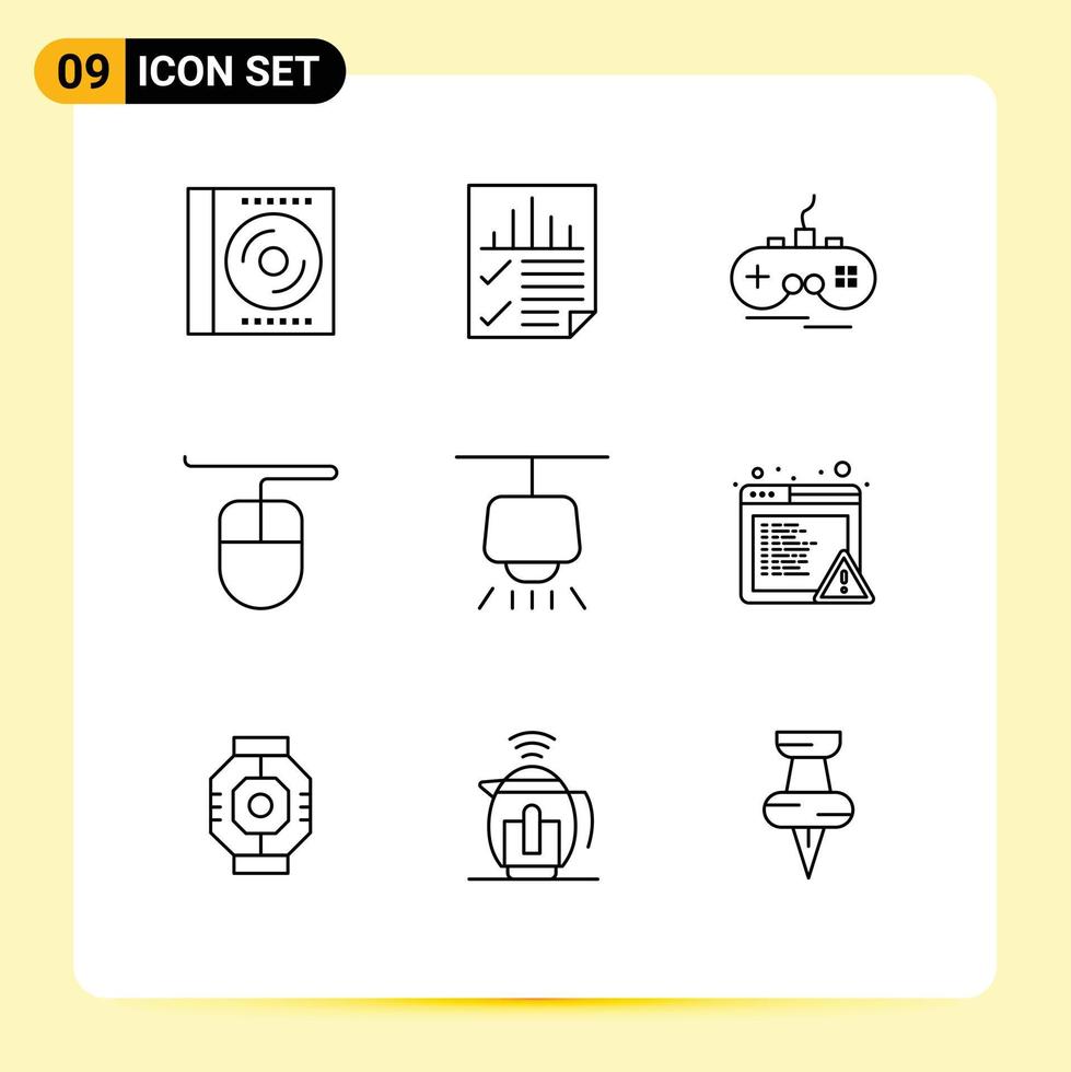 9 Universal Outlines Set for Web and Mobile Applications lamp mouse report hardware xbox Editable Vector Design Elements