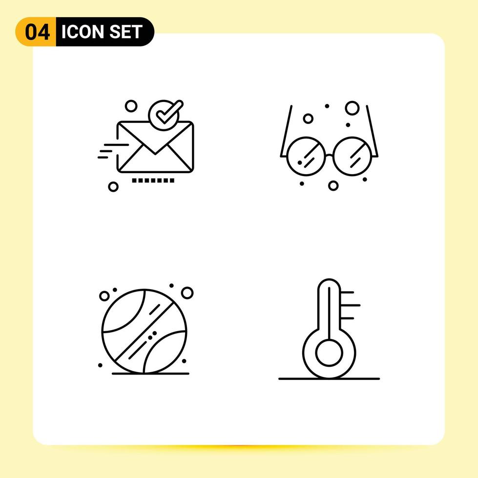 Editable Vector Line Pack of 4 Simple Filledline Flat Colors of email school ok glasses temperature Editable Vector Design Elements