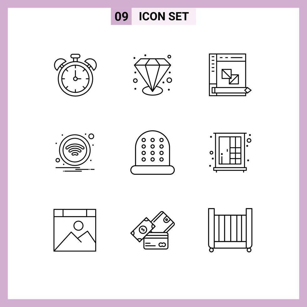 Group of 9 Modern Outlines Set for thimble sign develop wireless technology Editable Vector Design Elements