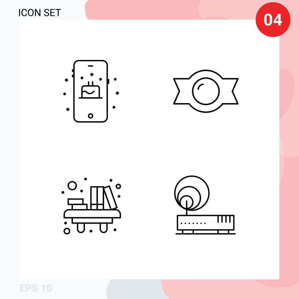 Universal Icon Symbols Group of 4 Modern Filledline Flat Colors of birthday school bonbon desk connection Editable Vector Design Elements