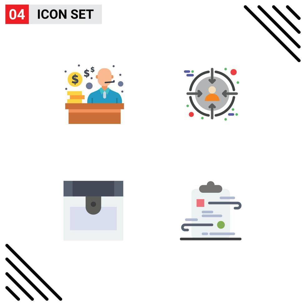 Pictogram Set of 4 Simple Flat Icons of consumer treasure audience target document Editable Vector Design Elements