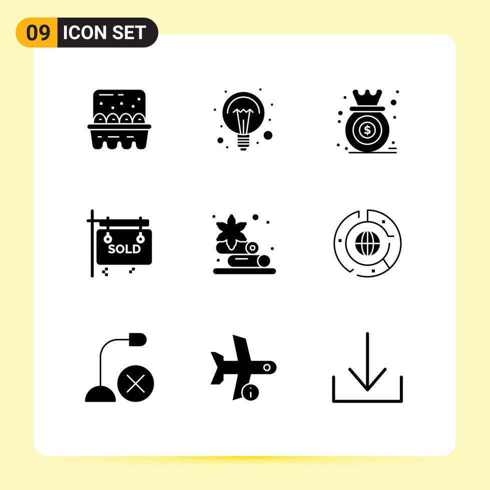 Set of 9 Modern UI Icons Symbols Signs for real estate sign light bulb board graph Editable Vector Design Elements