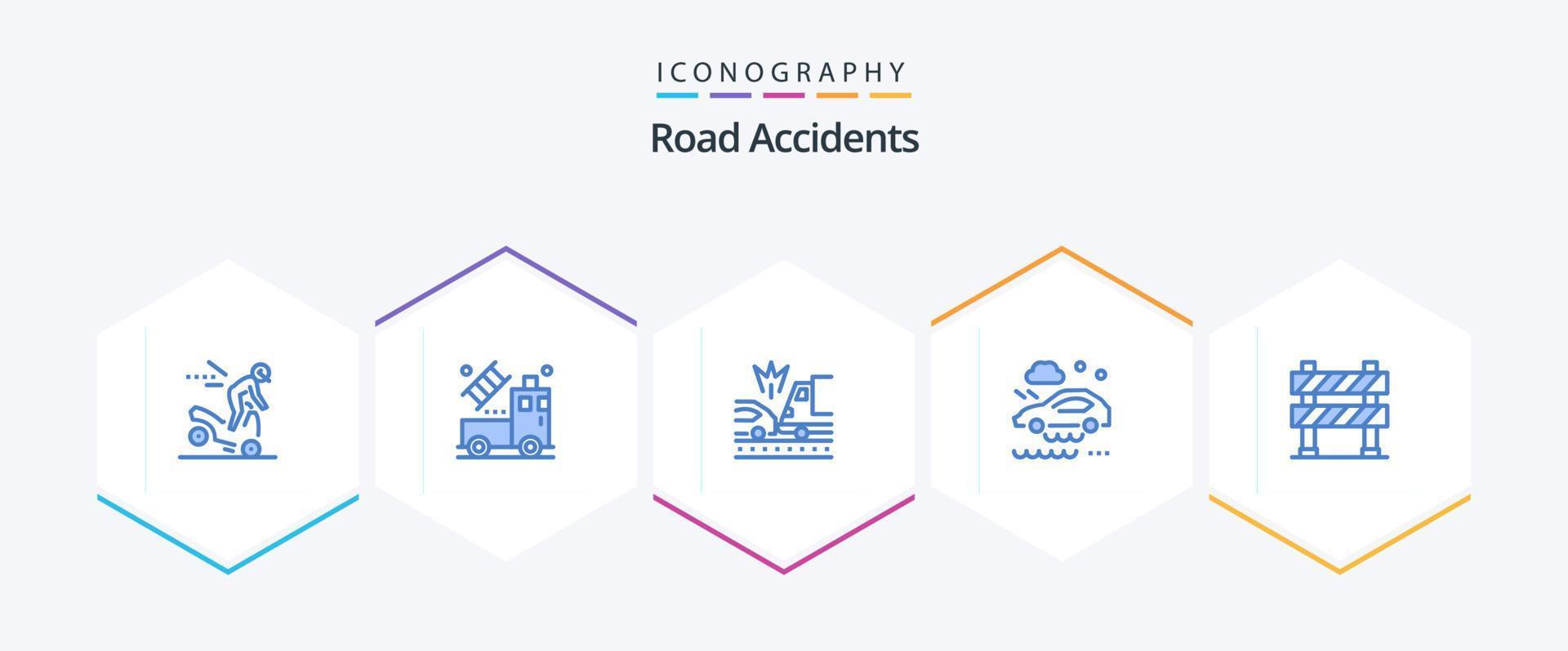 Road Accidents 25 Blue icon pack including boundary. wet road. accident. rain. bad weather condition vector