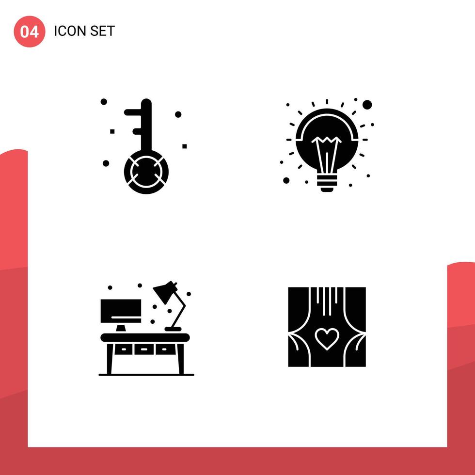 Set of 4 Vector Solid Glyphs on Grid for engine home optimization idea office Editable Vector Design Elements