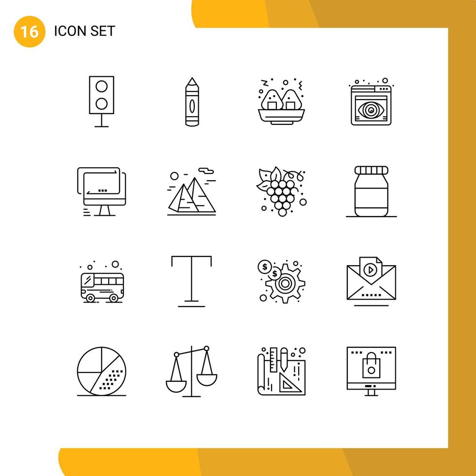 Set of 16 Commercial Outlines pack for device computer sketch browser focus Editable Vector Design Elements