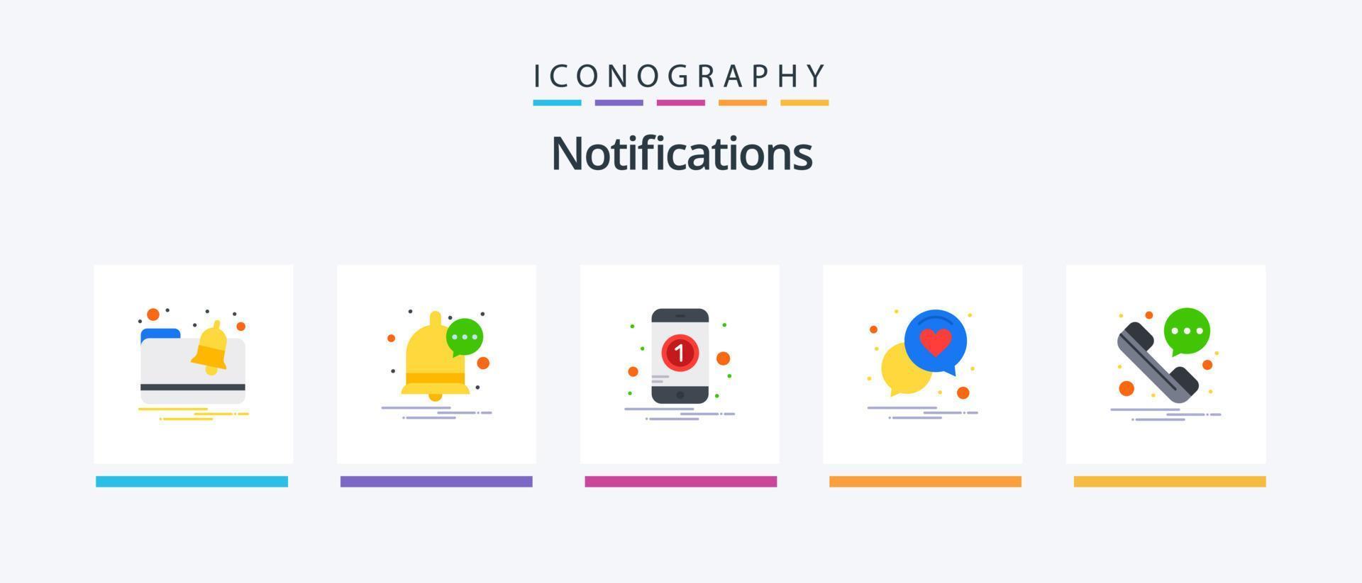 Notifications Flat 5 Icon Pack Including . phone. one. message. love. Creative Icons Design vector