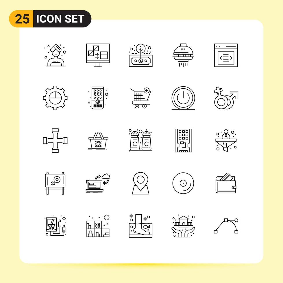 25 Creative Icons Modern Signs and Symbols of communication spacecraft asset shuttle roi Editable Vector Design Elements